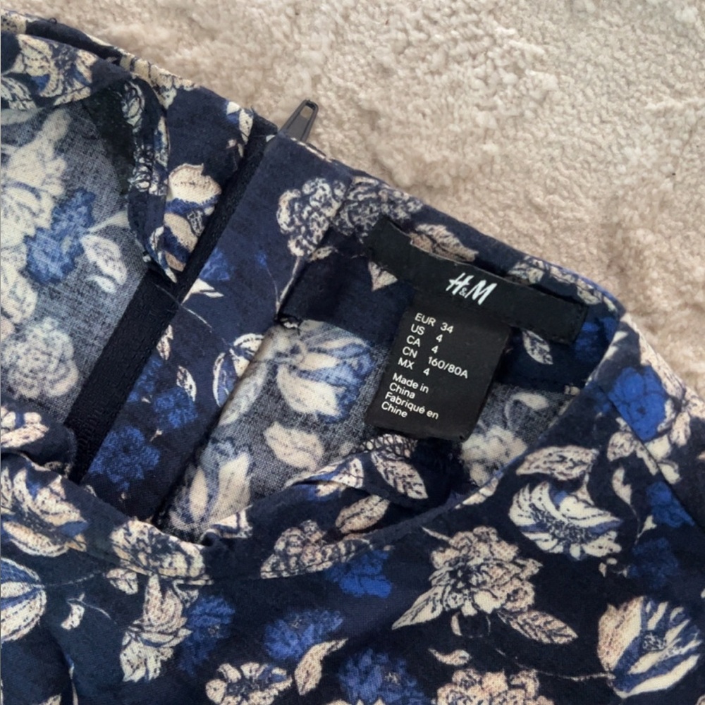 h&m blue floral fit and flare dress